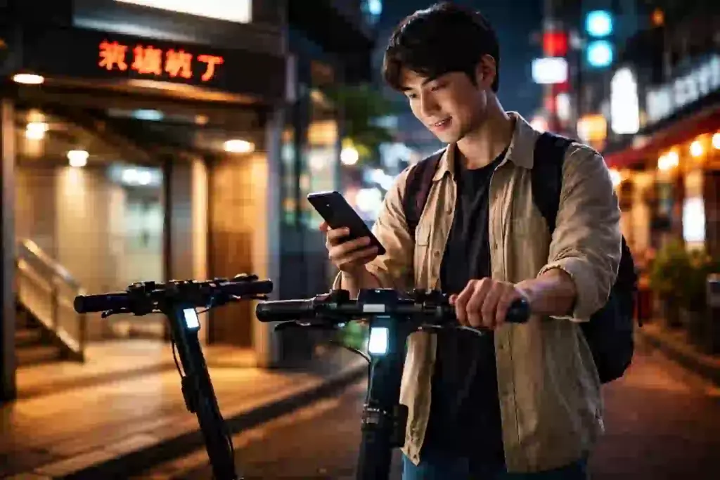 電動キックボードをスマホで借りる様子