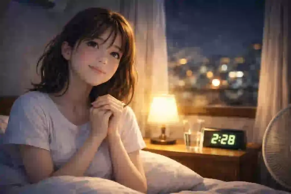 暑くて寝れない夜の不安が、少し整理されるイメージを表した図