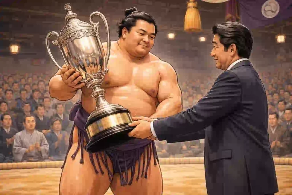 内閣総理大臣杯を相撲の表彰式で代理が授与する前例 